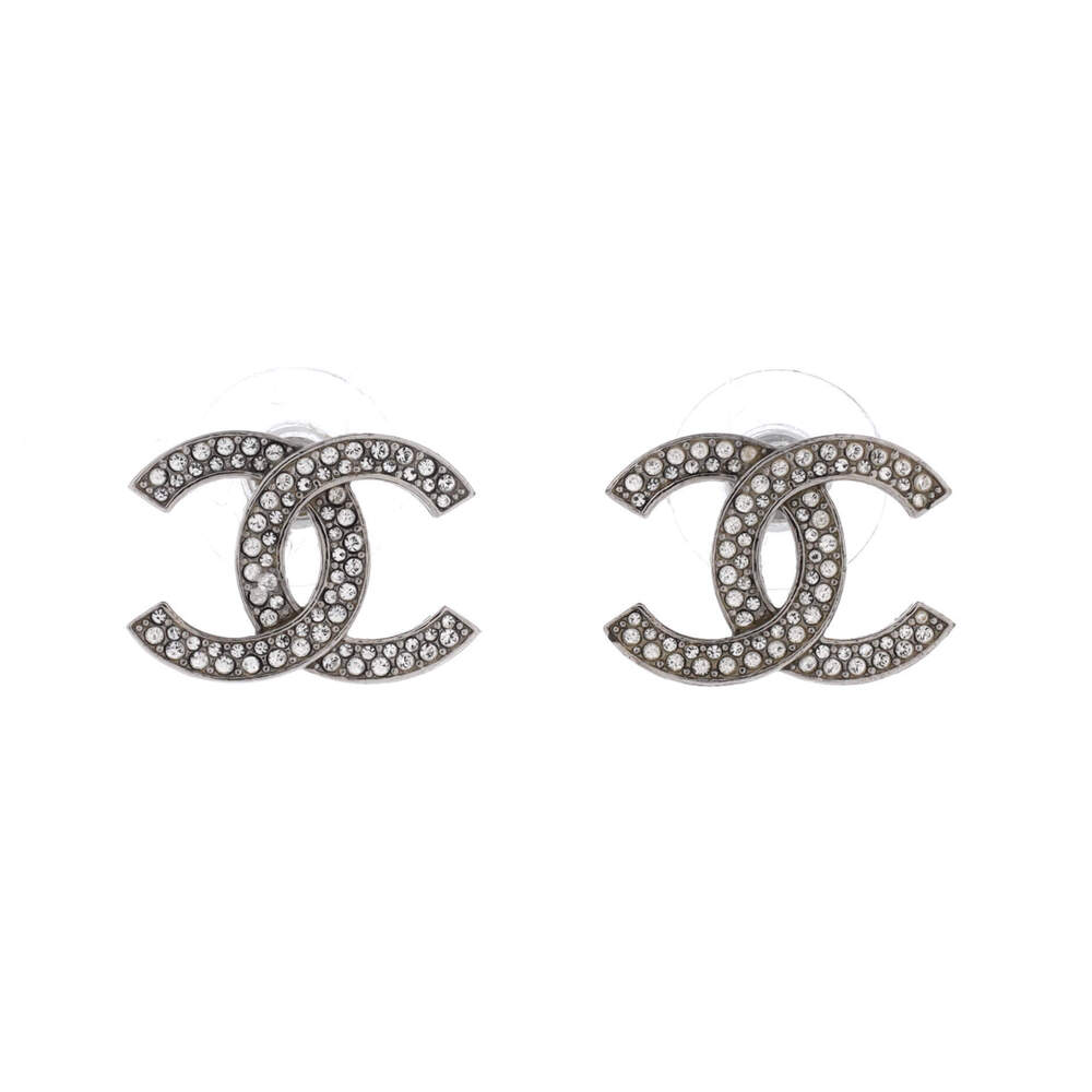 Chanel CC Stud Earrings Metal with Crystals